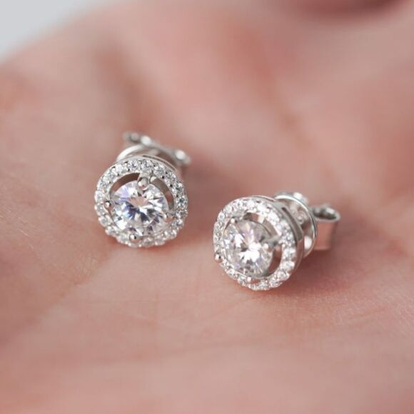 Certified Full VVS1 Moissanite Luxury Halo Stud Earrings Unisex - Picture 4 of 7